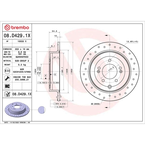 Bromsskiva Solid, Bakaxel Brembo 08.D429.1X BREMBO