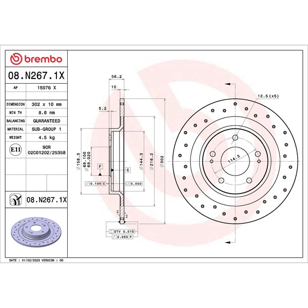 Bromsskiva Solid, Bakaxel Brembo 08.N267.1X BREMBO