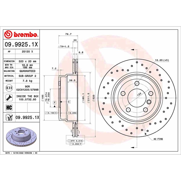 Bromsskiva Hålad/ventilerad, Bakaxel Brembo 09.9925.1X BREMBO