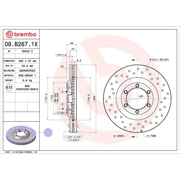 Bromsskiva Hålad/ventilerad, Framaxel Brembo 09.B267.1X BREMBO