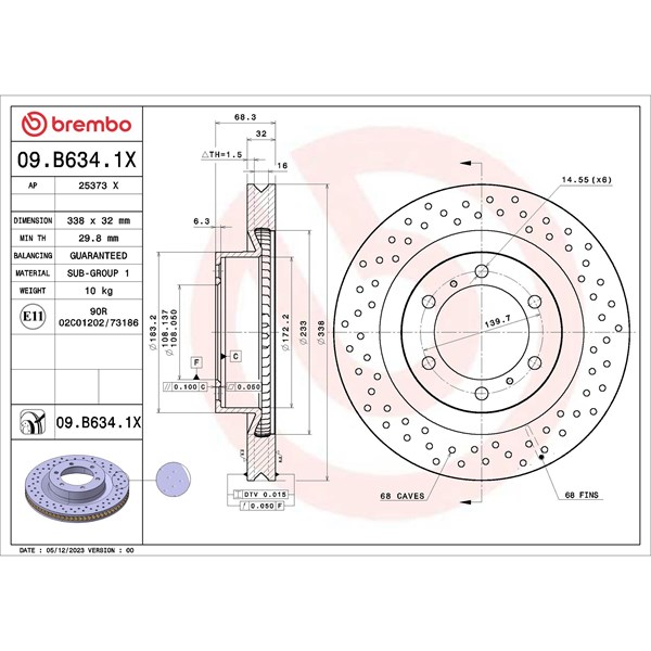 Bromsskiva Hålad/ventilerad, Framaxel Brembo 09.B634.1X BREMBO
