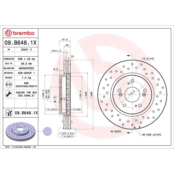 Bromsskiva Hålad/ventilerad, Framaxel Brembo 09.B648.1X BREMBO