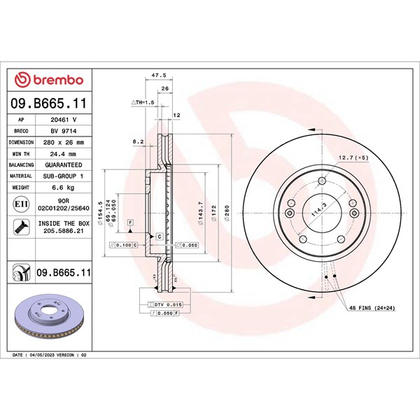 Bromsskiva Ventilerad, Framaxel Brembo 09.B665.11 BREMBO