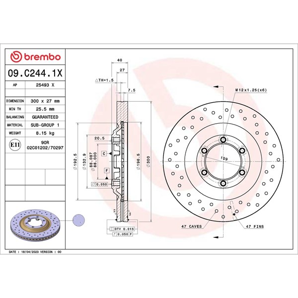 Bromsskiva Hålad/ventilerad, Framaxel Brembo 09.C244.1X BREMBO