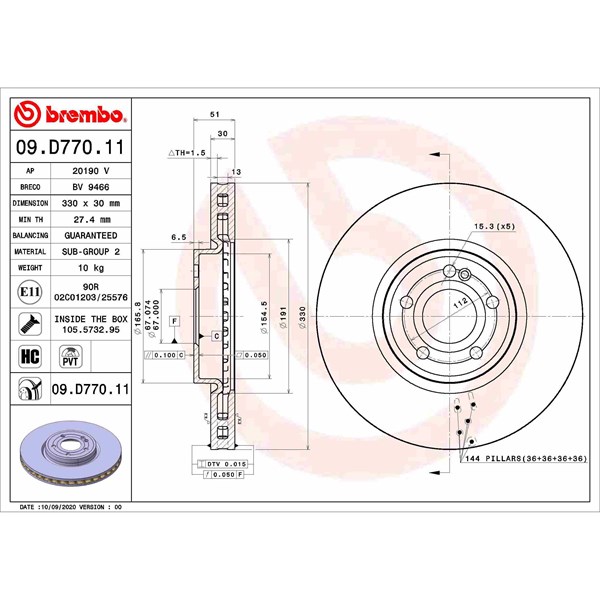 Bromsskiva Ventilerad, Framaxel Brembo 09.D770.11 BREMBO