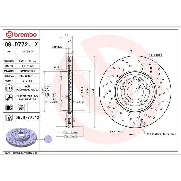 Bromsskiva Hålad/ventilerad, Framaxel Brembo 09.D772.1X BREMBO