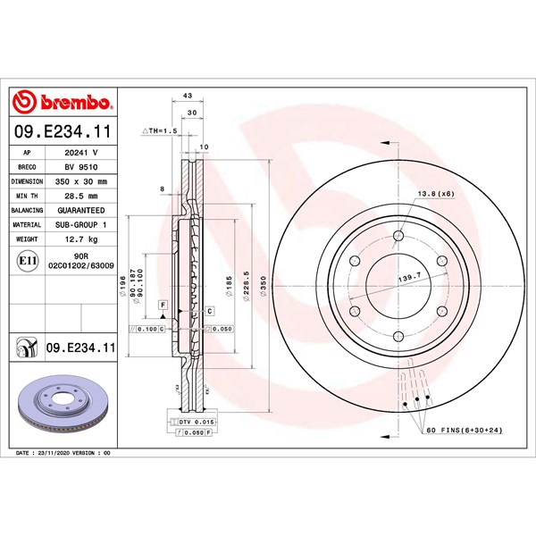 Bromsskiva Ventilerad, Framaxel Brembo 09.E234.11 BREMBO