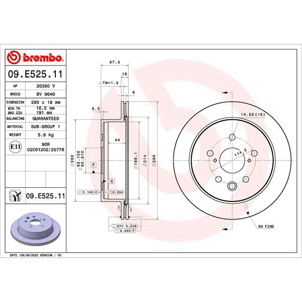 Bromsskiva Ventilerad, Bakaxel Brembo 09.E525.11 BREMBO