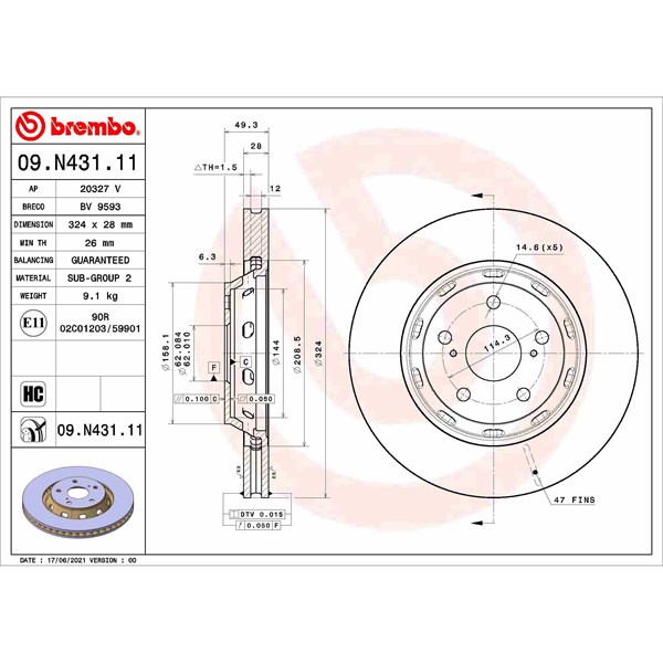 Bromsskiva Ventilerad, Framaxel Brembo 09.N431.11 BREMBO