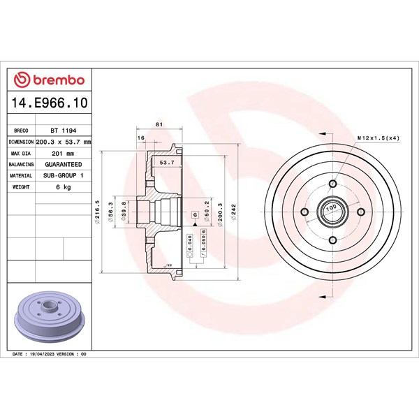 Bromstrumma, Bakaxel Brembo 14.E966.10 BREMBO