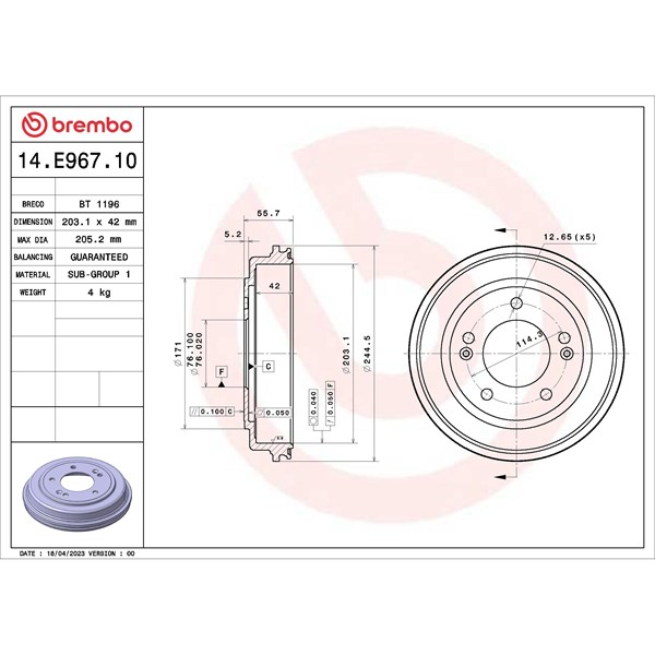 Bromstrumma, Bakaxel Brembo 14.E967.10 BREMBO