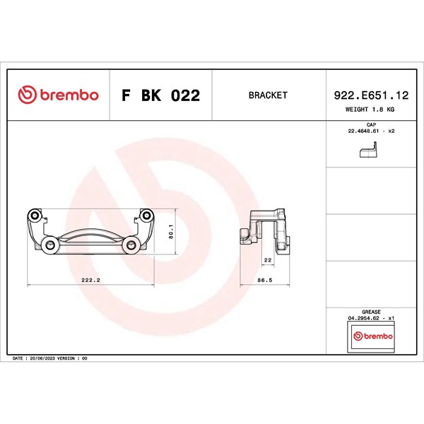Monteringssats, bromsok, Bakaxel, Höger, Vänster Brembo F BK 022 BREMBO Monteringssats, bromsok, Bakaxel, Höger, Vänster Brembo F BK 022 BREMBO
