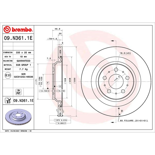 Bromssats, Skivbroms Ventilerad, Bakaxel Brembo KT 08 002 BREMBO