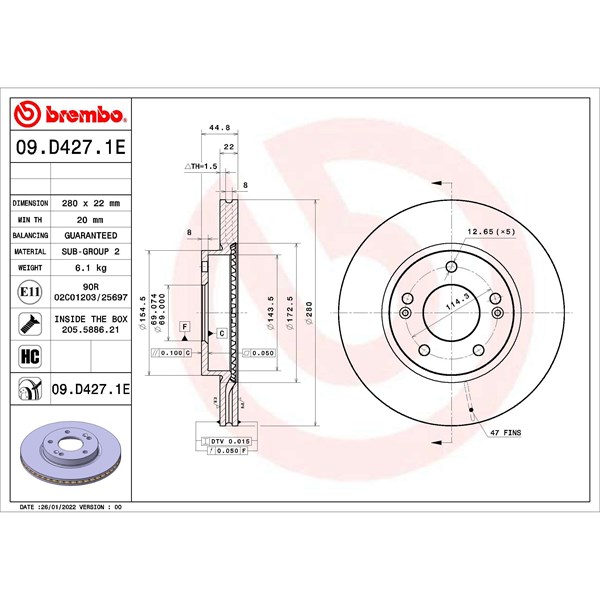 Bromssats, Skivbroms Ventilerad, Framaxel Brembo KT 08 013 BREMBO