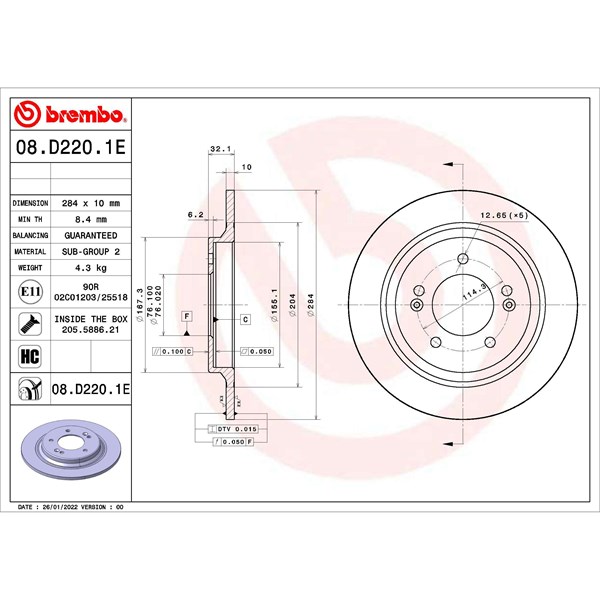 Bromssats, Skivbroms Solid, Bakaxel Brembo KT 08 016 BREMBO