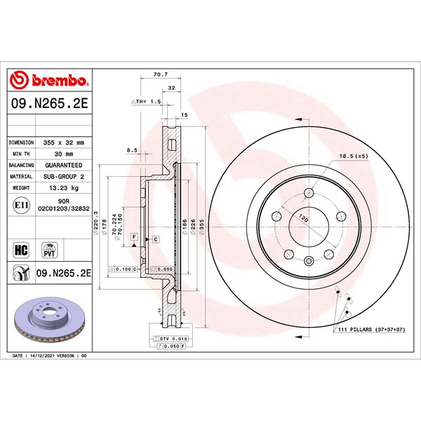 Bromssats, Skivbroms Ventilerad, Framaxel Brembo KT 08 021 BREMBO