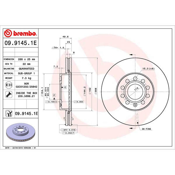 Bromssats, Skivbroms Ventilerad, Framaxel Brembo KT 08 024 BREMBO