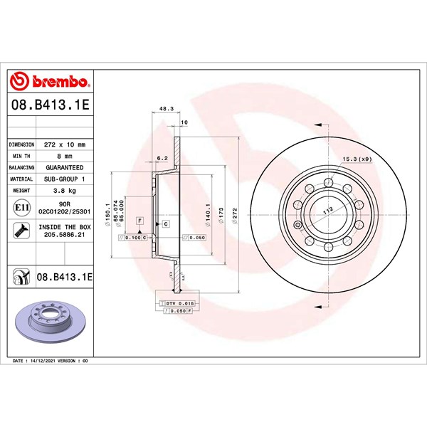 Bromssats, Skivbroms Solid, Bakaxel Brembo KT 08 025 BREMBO