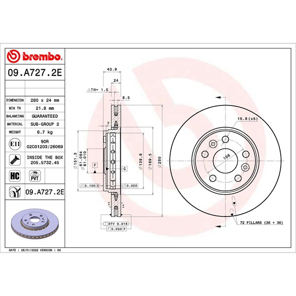 Bromssats, Skivbroms Ventilerad, Framaxel Brembo KT 08 033 BREMBO