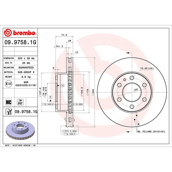 Bromssats, Skivbroms Ventilerad, Framaxel Brembo KT 10 021 BREMBO