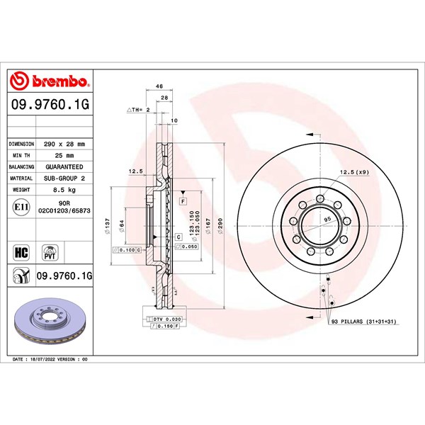 Bromssats, Skivbroms Ventilerad, Framaxel Brembo KT 10 022 BREMBO