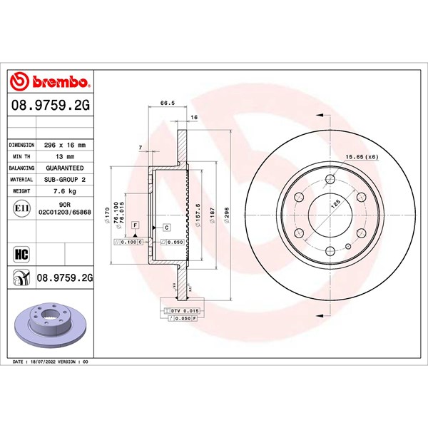 Bromssats, Skivbroms Solid, Bakaxel Brembo KT 10 023 BREMBO