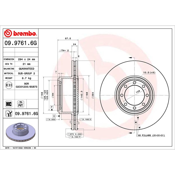 Bromssats, Skivbroms Ventilerad, Bakaxel Brembo KT 10 024 BREMBO