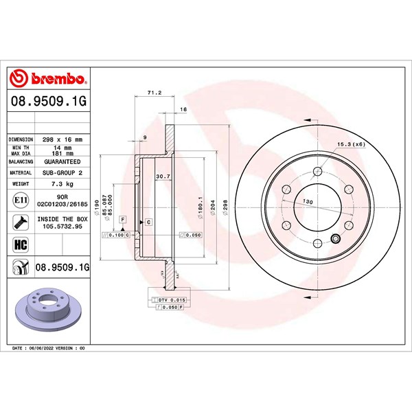 Bromssats, Skivbroms Solid, Bakaxel Brembo KT 10 028 BREMBO