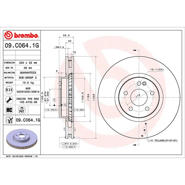 Bromssats, Skivbroms Ventilerad, Framaxel Brembo KT 10 031 BREMBO Bromssats, Skivbroms Ventilerad, Framaxel Brembo KT 10 031 BREMBO