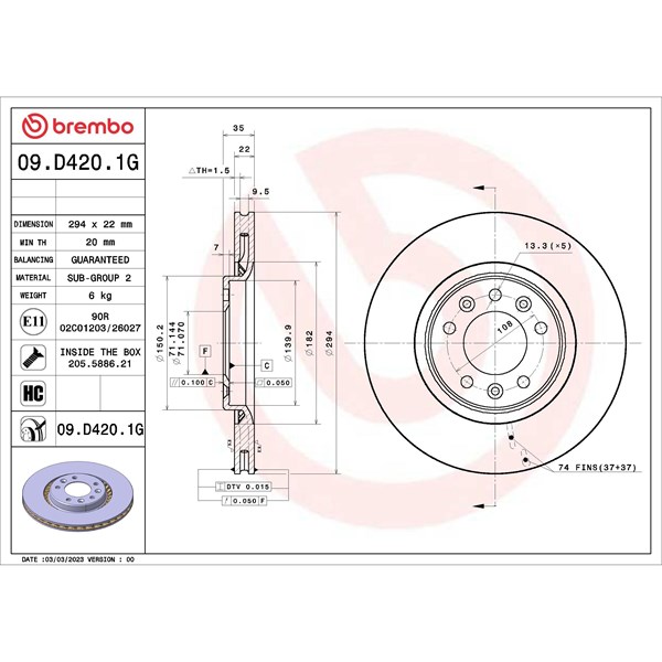 Bromssats, Skivbroms Ventilerad, Bakaxel Brembo KT 10 051 BREMBO