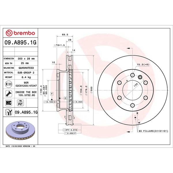 Bromssats, Skivbroms Ventilerad, Framaxel Brembo KT 10 052 BREMBO