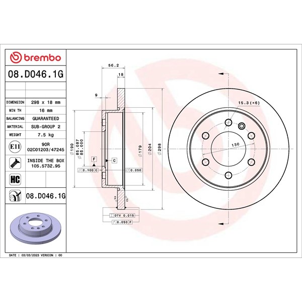 Bromssats, Skivbroms Solid, Bakaxel Brembo KT 10 056 BREMBO