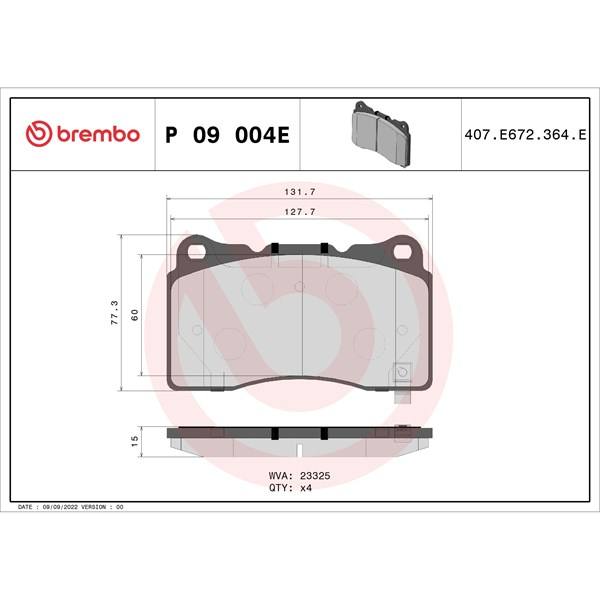 Bromsbeläggsats, Framaxel Brembo P 09 004E BREMBO
