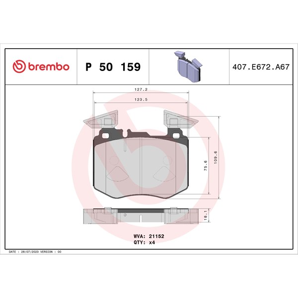 Bromsbeläggsats, Framaxel Brembo P 50 159 BREMBO