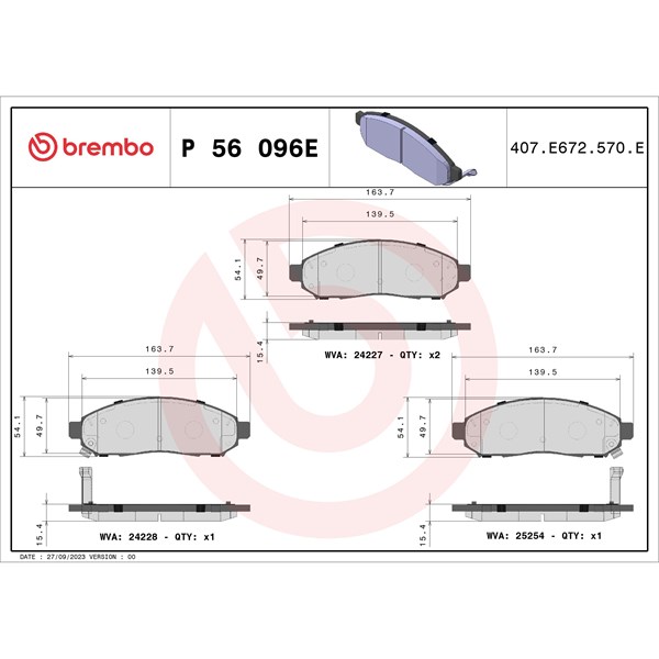 Bromsbeläggsats, Framaxel Brembo P 56 096E BREMBO