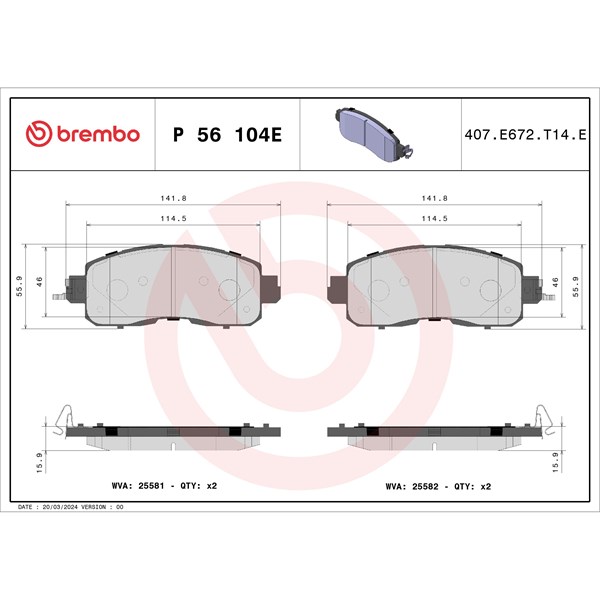 Bromsbeläggsats, Framaxel Brembo P 56 104E BREMBO
