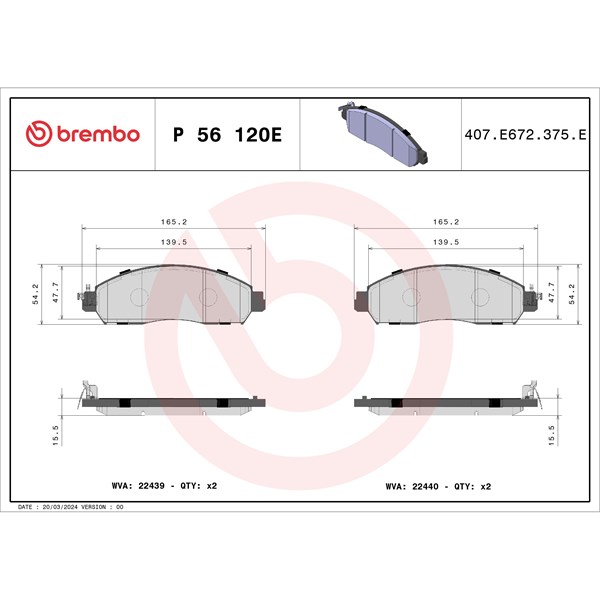 Bromsbeläggsats, Framaxel Brembo P 56 120E BREMBO