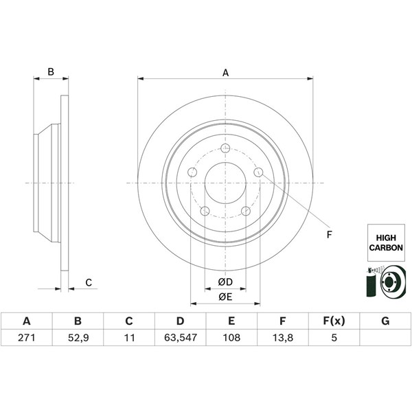 Bromsskiva Solid, Bakaxel Bosch 0 986 479 H55 BOSCH
