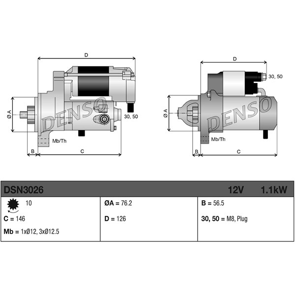 Startmotor 12V Denso DSN3026 DENSO