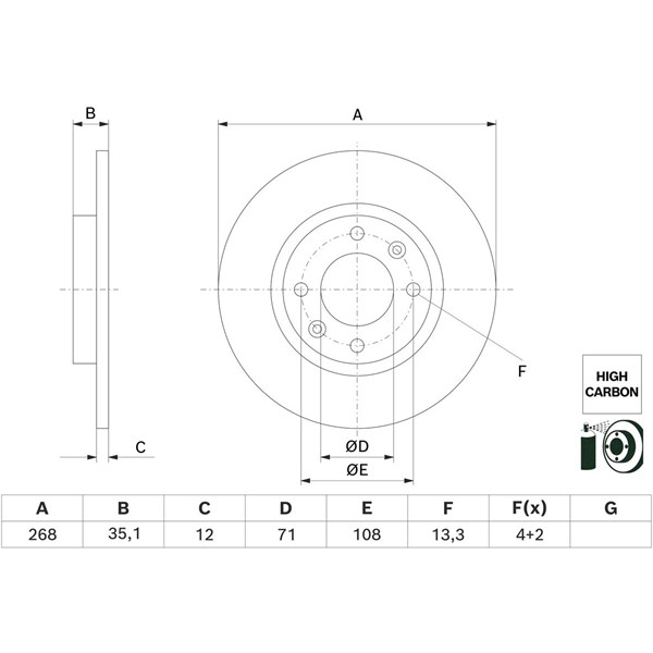 Bromsskiva Solid, Bakaxel Bosch 0 986 479 H54 BOSCH