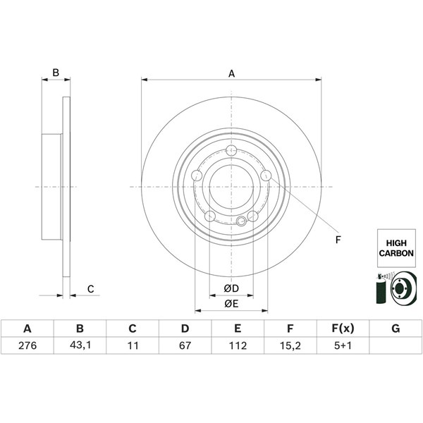 Bromsskiva Solid, Bakaxel Bosch 0 986 479 H60 BOSCH Bromsskiva Solid, Bakaxel Bosch 0 986 479 H60 BOSCH