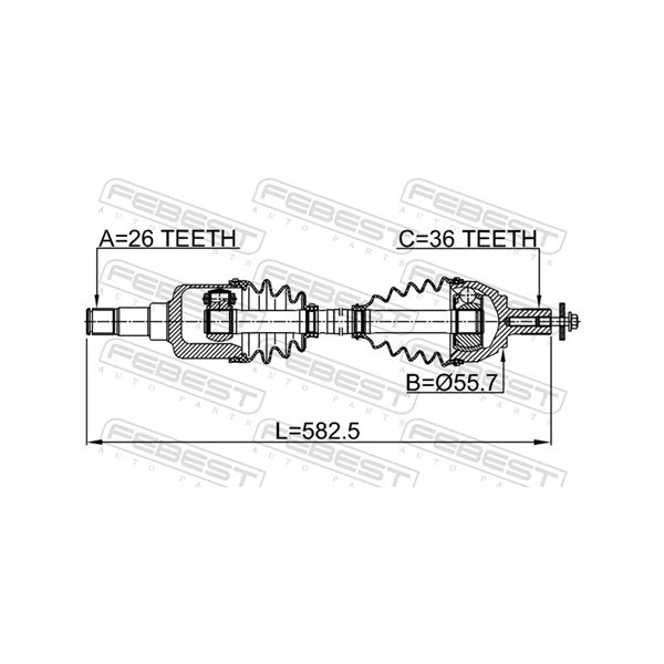 Drivaxel, framaxel vänster Febest 2114-CB4LH FEBEST