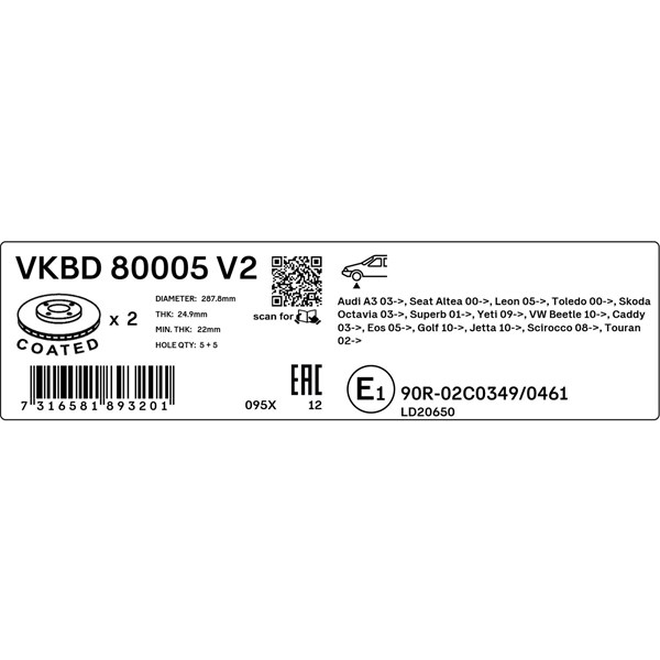 Bromsskiva Ventilerad, Framaxel Skf VKBD 80005 V2 SKF