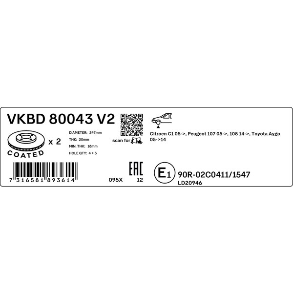 Bromsskiva Ventilerad, Framaxel Skf VKBD 80043 V2 SKF