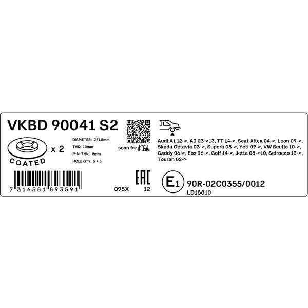 Bromsskiva Solid, Bakaxel Skf VKBD 90041 S2 SKF