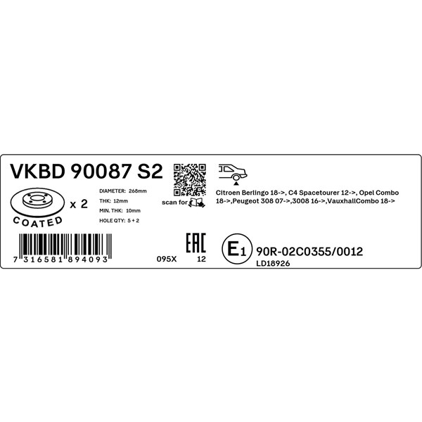 Bromsskiva Solid, Bakaxel Skf VKBD 90087 S2 SKF