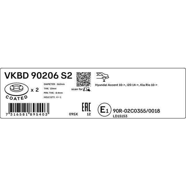 Bromsskiva Solid, Bakaxel Skf VKBD 90206 S2 SKF