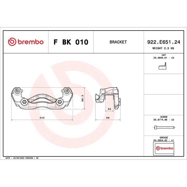 Monteringssats, bromsok, Framaxel, Höger, Vänster Brembo F BK 010 BREMBO