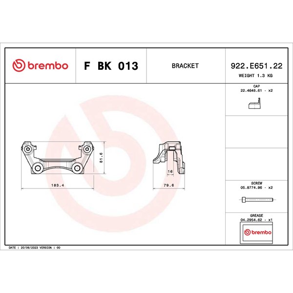 Monteringssats, bromsok, Bakaxel, Höger, Vänster Brembo F BK 013 BREMBO Monteringssats, bromsok, Bakaxel, Höger, Vänster Brembo F BK 013 BREMBO