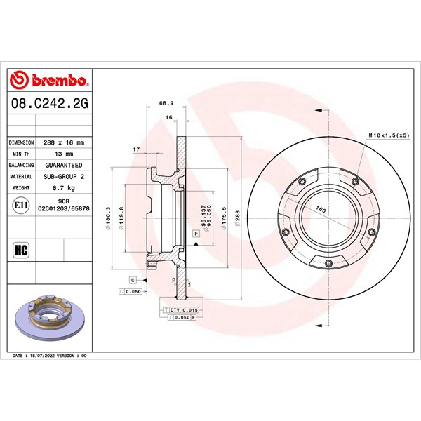 Bromssats, Skivbroms Solid, Bakaxel Brembo KT 10 014 BREMBO Bromssats, Skivbroms Solid, Bakaxel Brembo KT 10 014 BREMBO